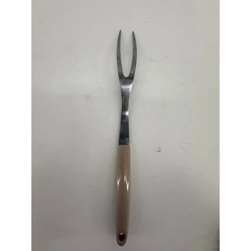 Flint Stainless USA Vintage Meat Carving Fork Floral Atomic Ivory Handle MCM